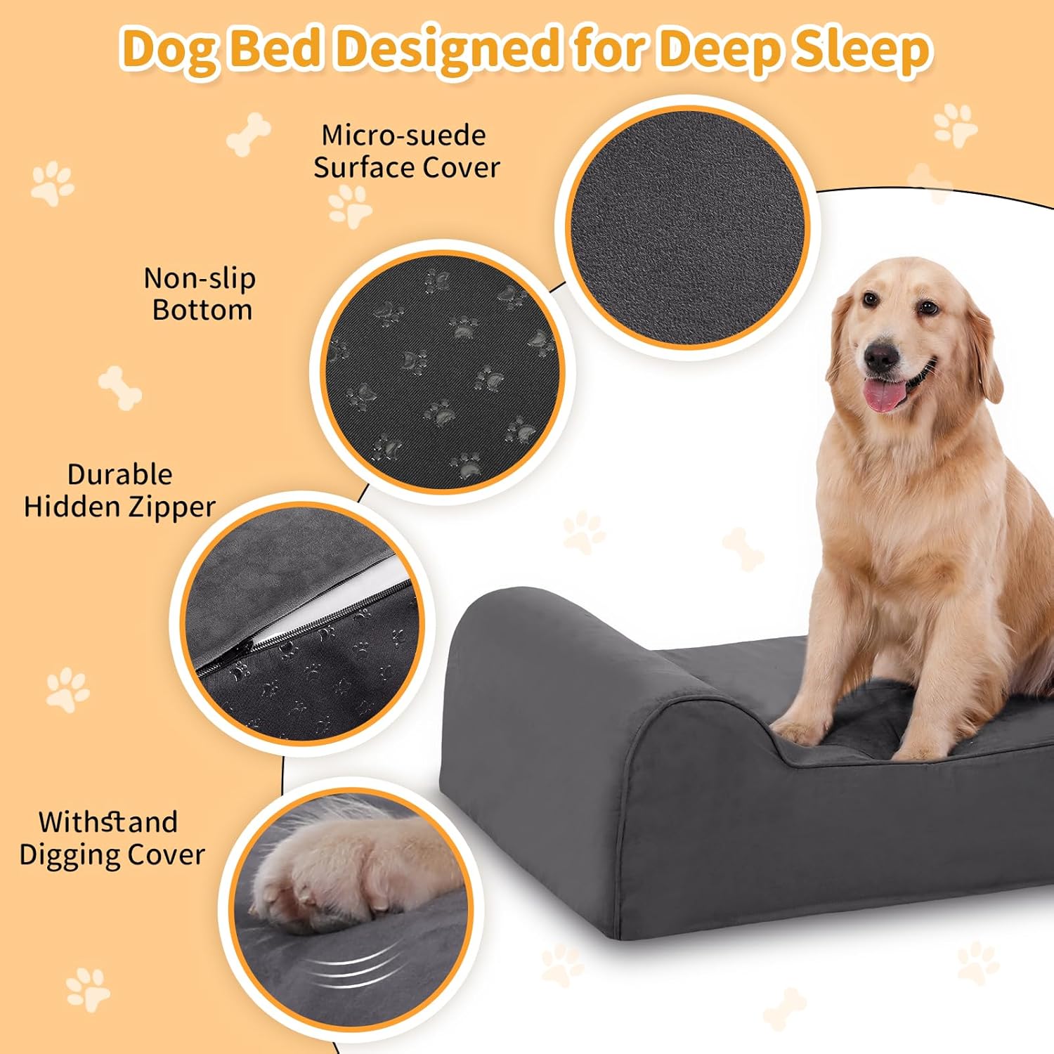 Orthopedic Dog Beds for Large Dogs, 7" Memory Foam Dog Beds with Waterproof Liner, Durable Microsuede Cover, Removable and Washable, Nonskid Bottom, 48"x30"x7" L Grey - Image 3