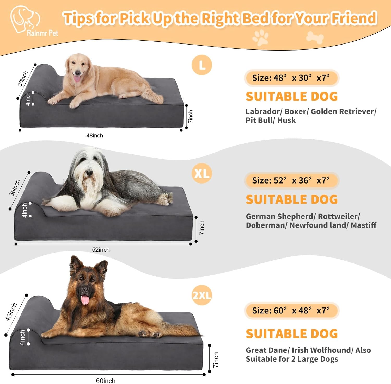 Orthopedic Dog Beds for Large Dogs, 7" Memory Foam Dog Beds with Waterproof Liner, Durable Microsuede Cover, Removable and Washable, Nonskid Bottom, 48"x30"x7" L Grey - Image 5