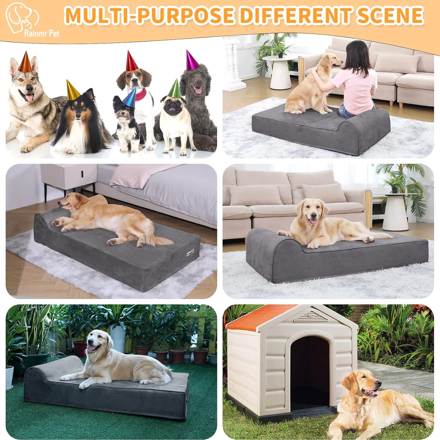 Orthopedic Dog Beds for Large Dogs, 7" Memory Foam Dog Beds with Waterproof Liner, Durable Microsuede Cover, Removable and Washable, Nonskid Bottom, 48"x30"x7" L Grey - Image 7