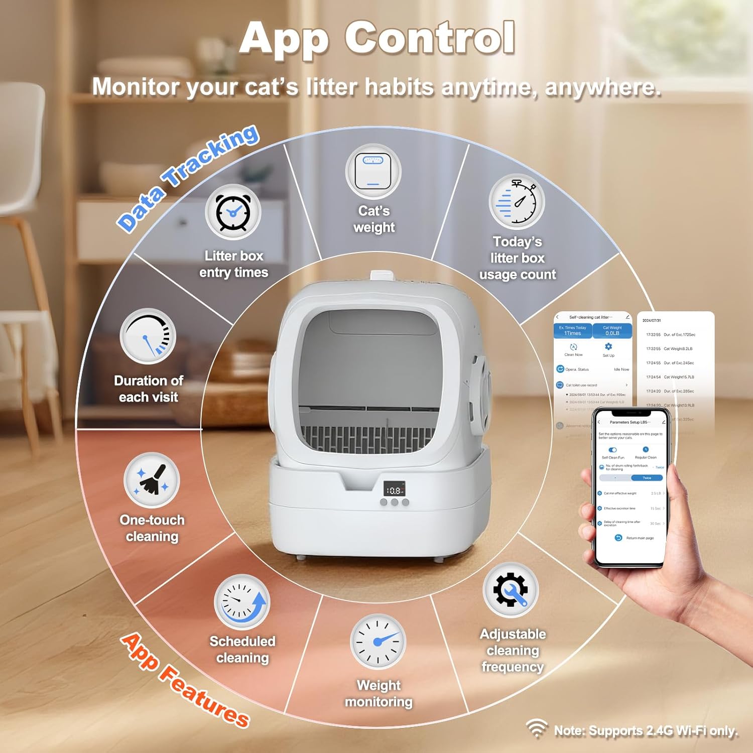 Automatic Cat Litter Box Self Cleaning - APP Control and Weight Monitoring - Ultra-Quiet, Suitable for Medium Cats and Kittens, Safe Anti-Pinch Litter Box (Assembly Required) - White - Image 3