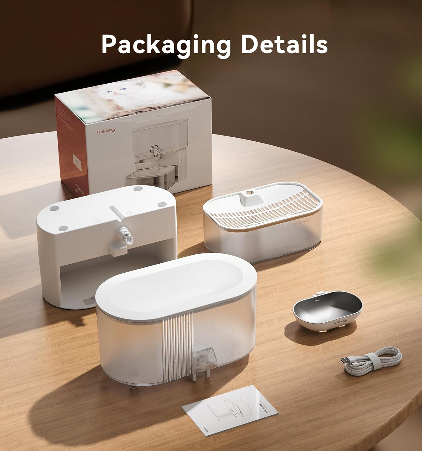 Wireless Cat Water Fountain No Filters, Wastewater Separation, FEELNEEDY Stainless Steel Bowl, 3.5L Pet Water Fountain for Cats & Dogs Dispenser, White - Image 9