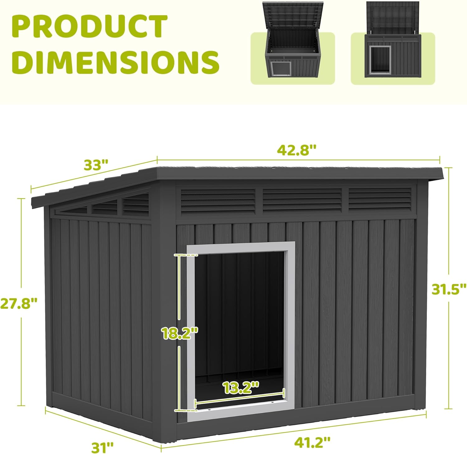 Bifanuo Dog House Outdoor Indoor for Large Dog - Weatherproof & Removable Roof, Easy Assemble and Clean for Medium to Large Dogs(Classic Black, 41.2" L x 31" W x 31.5" H) - Image 5