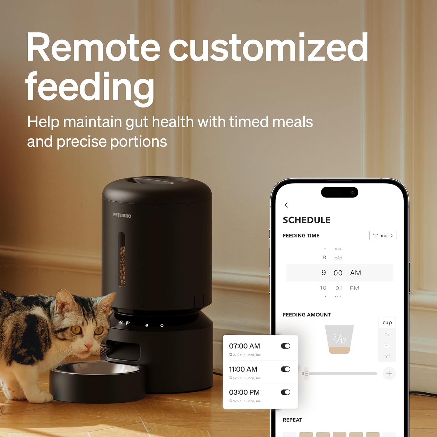 PETLIBRO Automatic Cat Feeder, 5G WiFi Automatic Dog Food Dispenser with Freshness Preservation, 5L Timed Pet Feeder with Low Food Sensor, Up to 10 Meals Per Day, Granary Black - Image 2