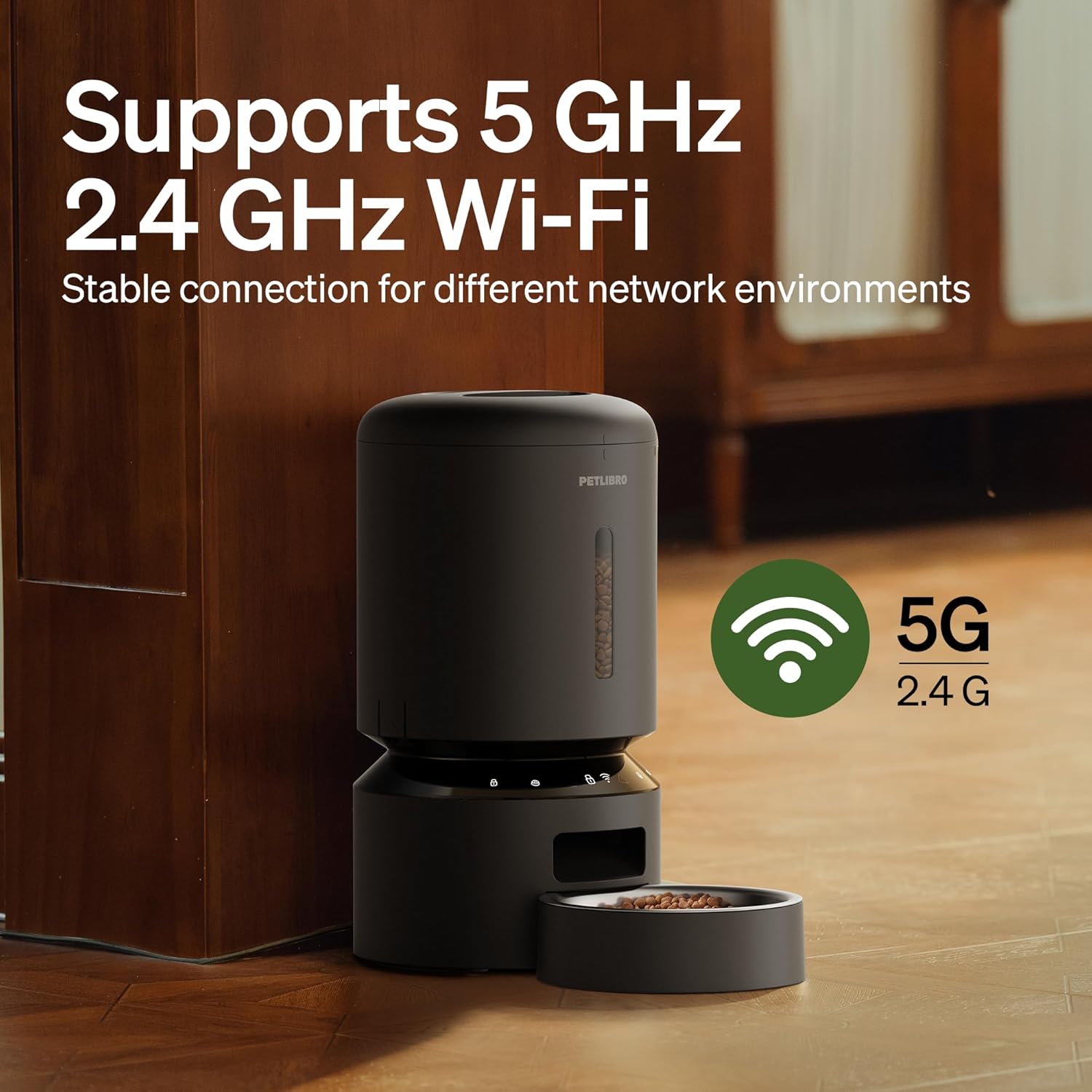 PETLIBRO Automatic Cat Feeder, 5G WiFi Automatic Dog Food Dispenser with Freshness Preservation, 5L Timed Pet Feeder with Low Food Sensor, Up to 10 Meals Per Day, Granary Black - Image 3