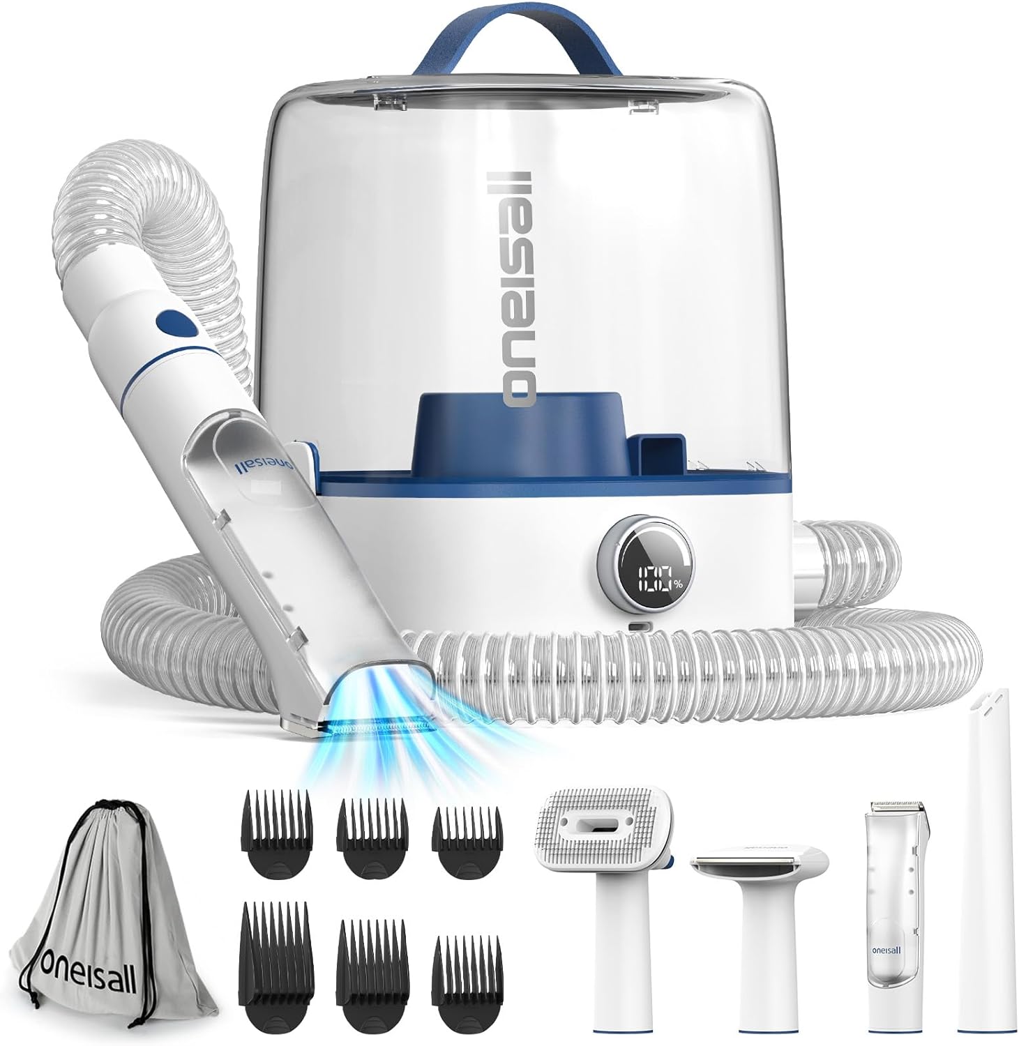 oneisall Cordless Dog Grooming Vacuum Kit, Dog Grooming Kit with 5100mAh & 11-in-1 Pet Tools, 3L Dust Cup, Low Noise for Shedding & Grooming and Suitable for Home/Car Cleaning,Comfy L1