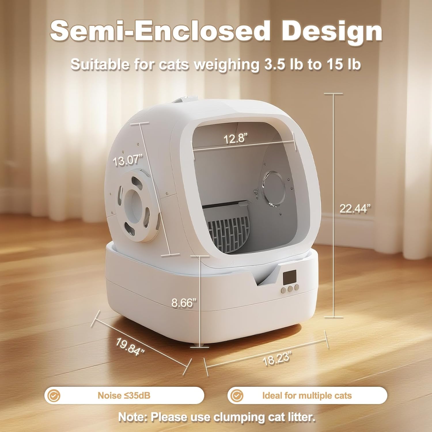 Automatic Cat Litter Box Self Cleaning - APP Control and Weight Monitoring - Ultra-Quiet, Suitable for Medium Cats and Kittens, Safe Anti-Pinch Litter Box (Assembly Required) - White - Image 4