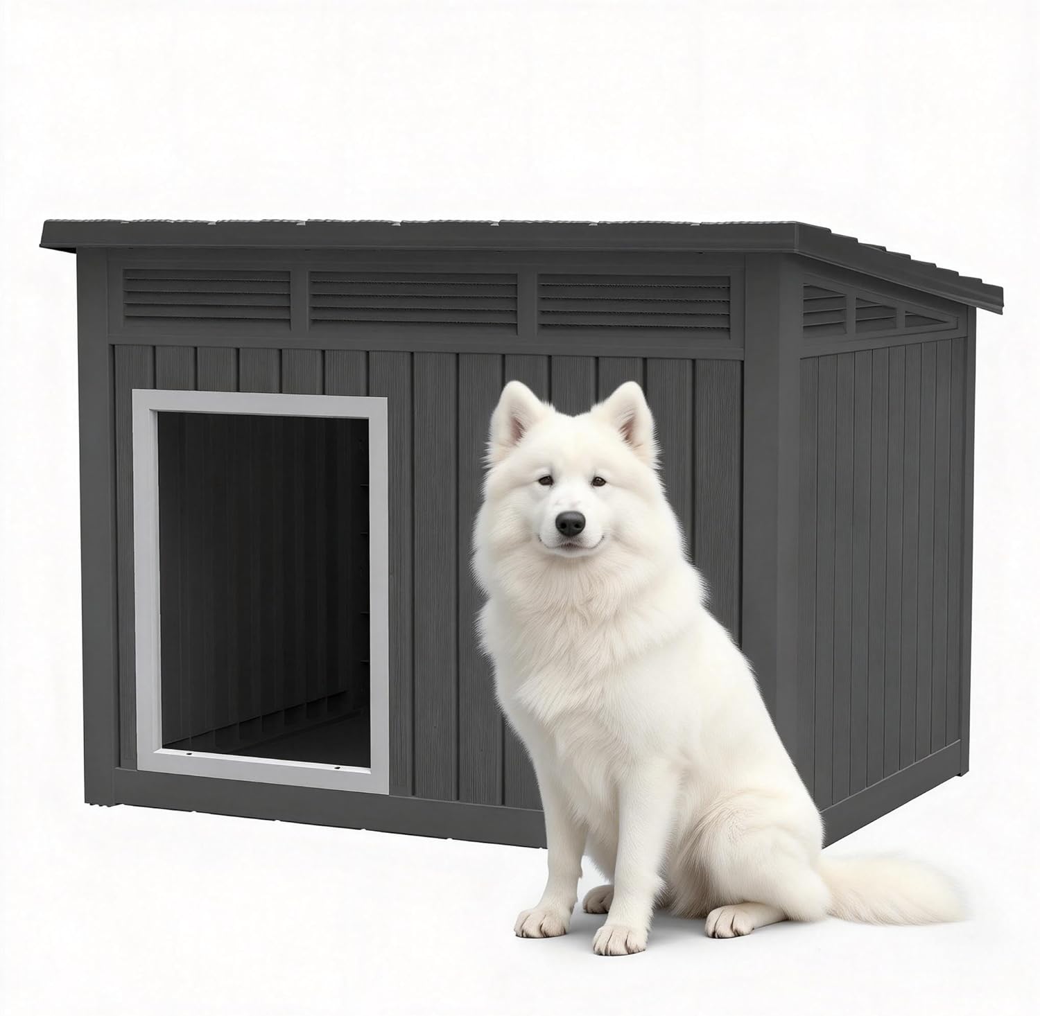 Bifanuo Dog House Outdoor Indoor for Large Dog - Weatherproof & Removable Roof, Easy Assemble and Clean for Medium to Large Dogs(Classic Black, 41.2" L x 31" W x 31.5" H)