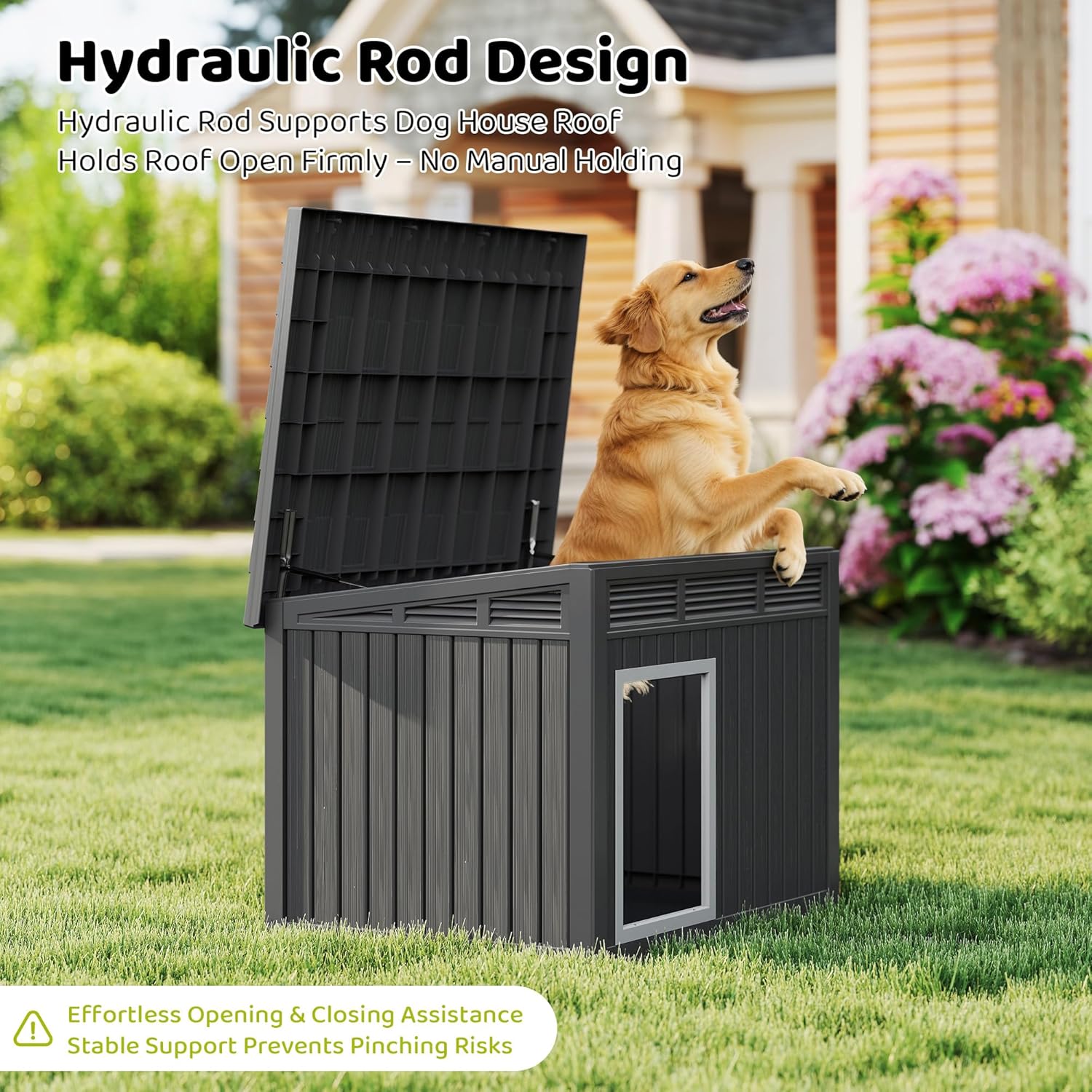 Bifanuo Dog House Outdoor Indoor for Large Dog - Weatherproof & Removable Roof, Easy Assemble and Clean for Medium to Large Dogs(Classic Black, 41.2" L x 31" W x 31.5" H) - Image 3