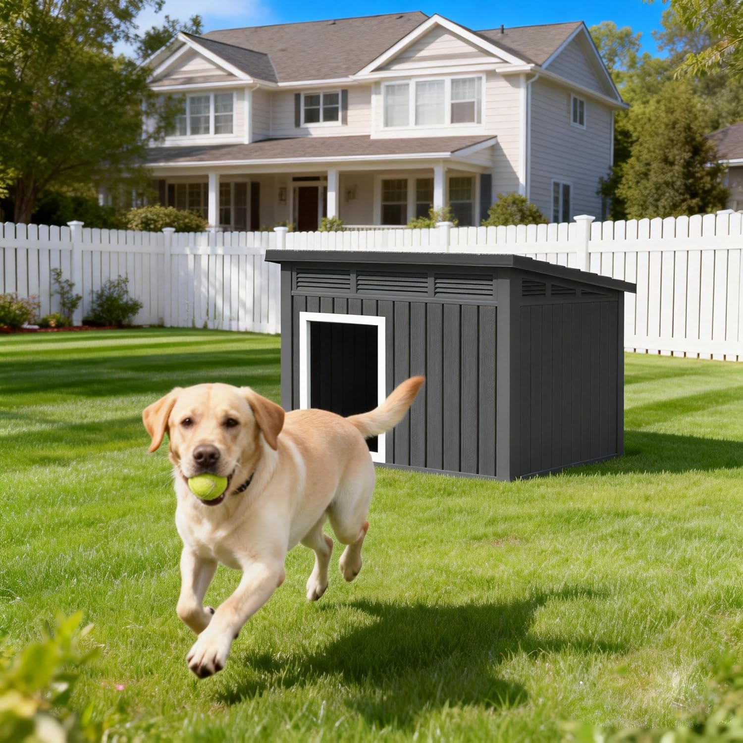 Bifanuo Dog House Outdoor Indoor for Large Dog - Weatherproof & Removable Roof, Easy Assemble and Clean for Medium to Large Dogs(Classic Black, 41.2" L x 31" W x 31.5" H) - Image 7