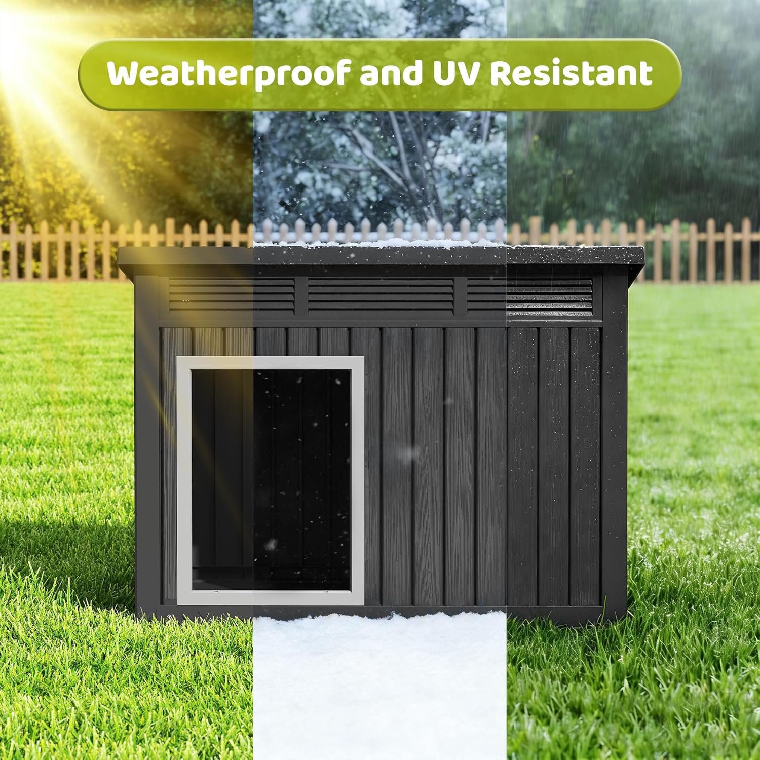 Bifanuo Dog House Outdoor Indoor for Large Dog - Weatherproof & Removable Roof, Easy Assemble and Clean for Medium to Large Dogs(Classic Black, 41.2" L x 31" W x 31.5" H) - Image 4