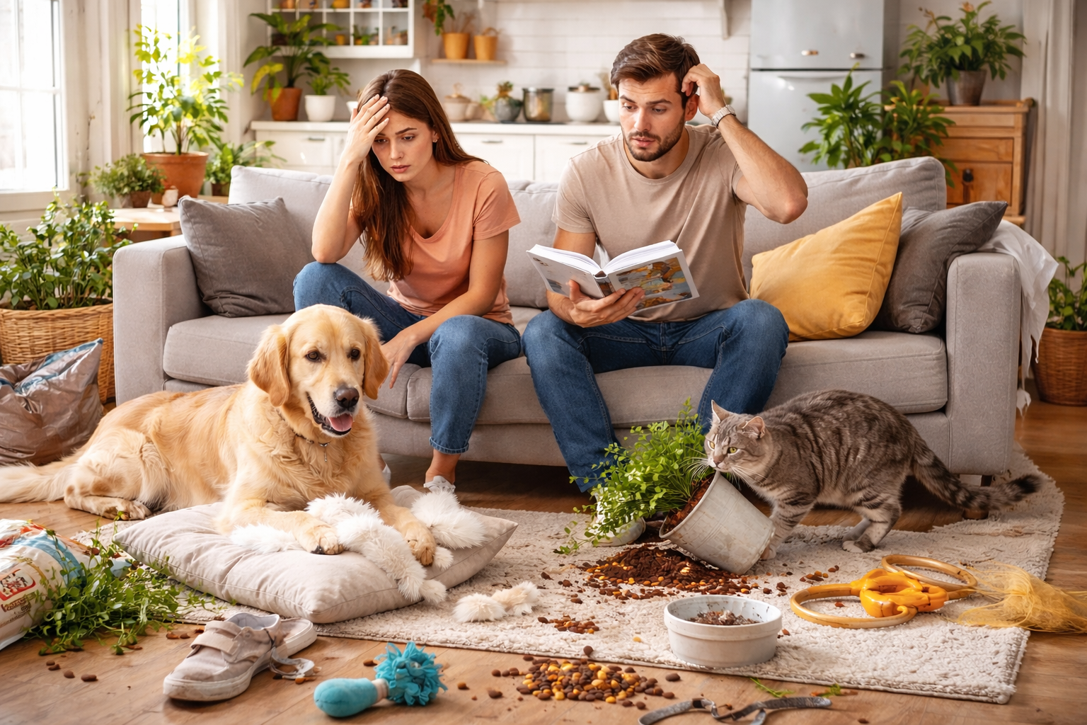 Modern pet lifestyle setup with a dog bed, smart feeder, and clean home interior