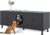 Double Litter Box Enclosure with Cat Scratch Mat & Motion Sensor Light, Wooden Litter Box TV Stand for 2 Litter Boxes & 2 Cats (Black)
