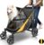 Petbobi Dog Stroller for Large & Medium Dogs – Easy Fold Dual Entry Pet Stroller with One-Foot Brake, All Terrain Wagon Cart with Air Mesh, Ideal for Large Senior Pets up to 80 lbs, Black