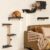FUKUMARU Cat Wall Shelves, Stable & Safe 4 in 1 Cat Furniture Set, Wooden Climbing Wall with Scratching Post for 16 Inch Drywall – Gray