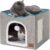 Bedsure Cat Beds for Indoor Cats – Large Cat Cave for Pet Cat House with Fluffy Ball Hanging and Scratch Pad, Foldable Cat Hideaway, 16.5×16.5×13 inches, Grey